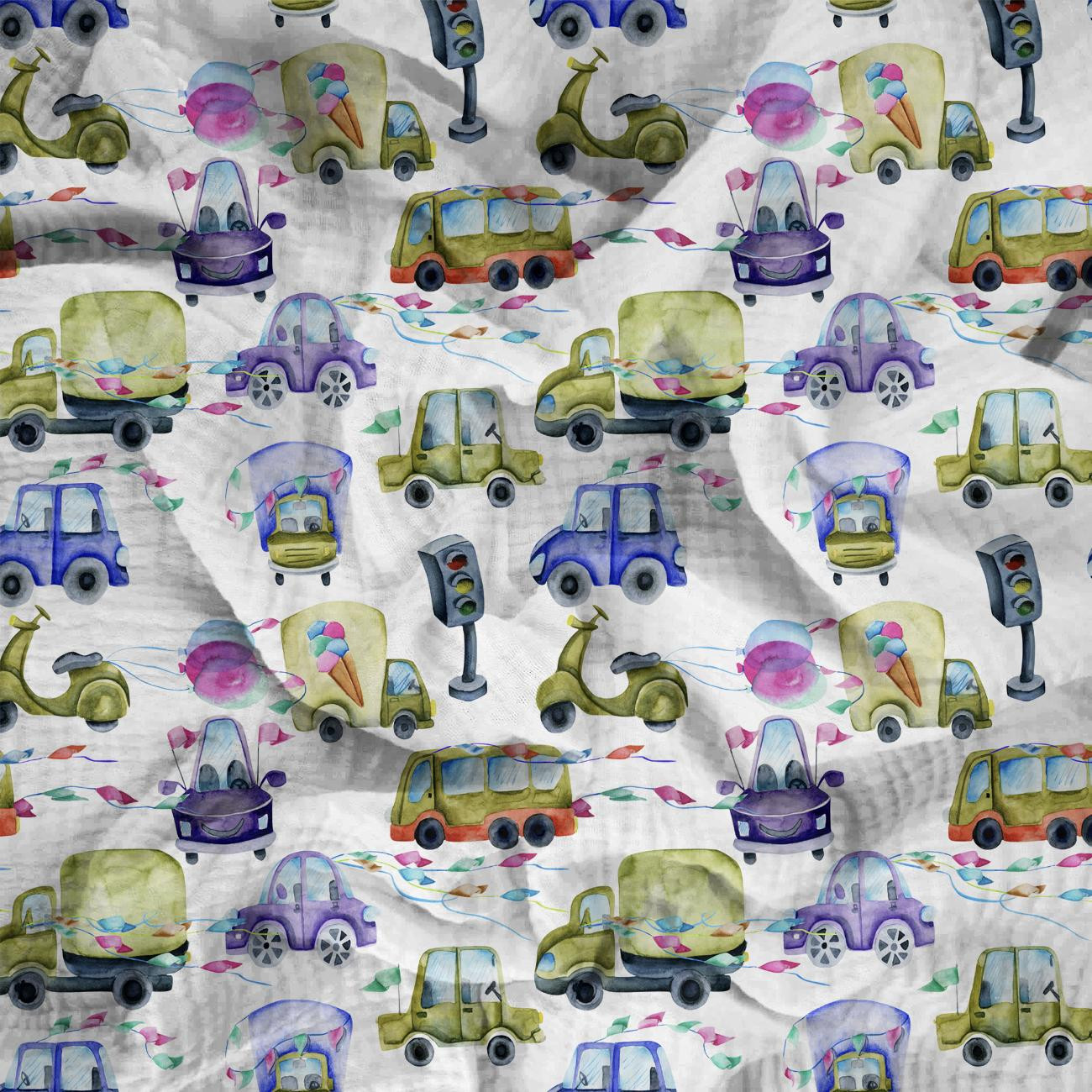 ON THE ROAD (COLORFUL TRANSPORT) - Cotton muslin