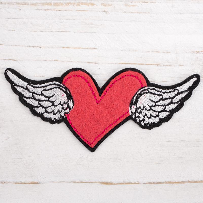 Embroidered iron-on HEART WITH WINGS - red