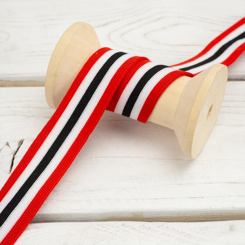  Knitwear ribbon - side stripes 25 mm - 5 stripes:  red, white, black