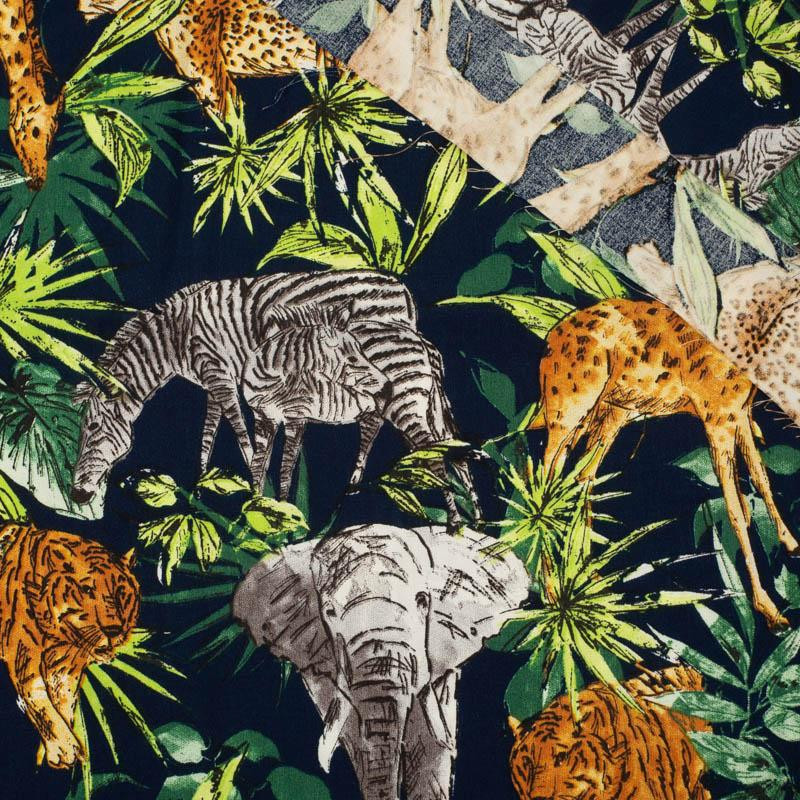 AFRICAN ANIMALS / navy - viscose woven fabric - Clothing fabrics - Printed  patterns fabrics - Dresó