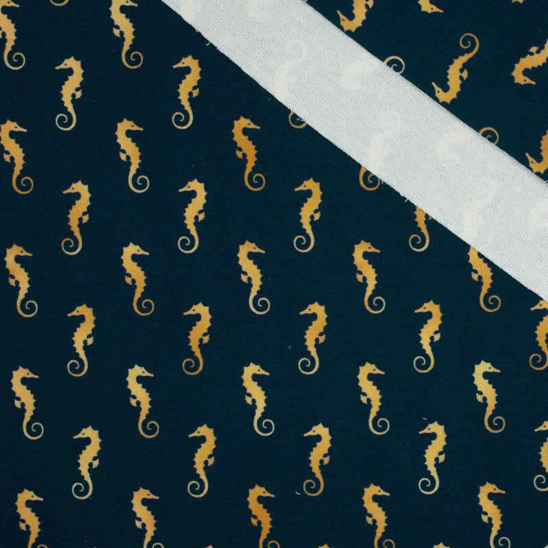 GOLDEN SEAHORSES (GOLDEN OCEAN)  - looped knit fabric