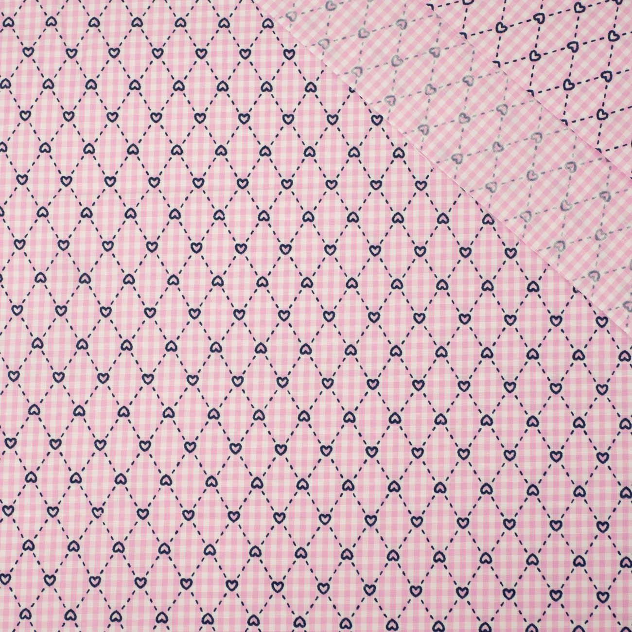 HEARTS AND RHOMBUSES / PINK CHECK - POPLIN 100% cotton 