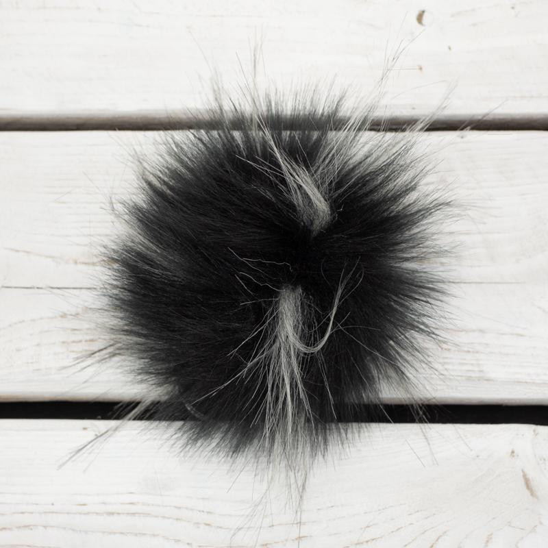 Eco fur pompom 9 cm - melange grey-white