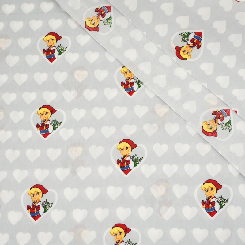 LITTLE RED RIDING HOOD HEARTS / light grey - Cotton woven fabric