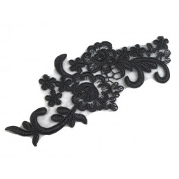 Lace Yoke Applique 8x20 cm with embroidery black