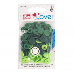 Color Snaps PRYM Love, plastic fasteners 12,4 mm - 30 sets - green / bottle green / lime