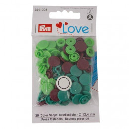 Color Snaps PRYM Love, plastic fasteners 12,4 mm - 30 sets - green / turqoise / brown