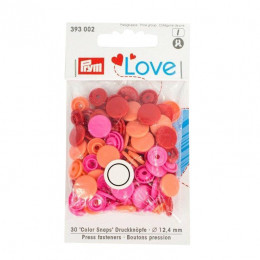 Color Snaps PRYM Love, plastic fasteners 12,4 mm - 30 sets - red / peach / pink