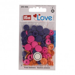 Color Snaps PRYM Love, plastic fasteners 12,4 mm - 30 sets - orange / pink / aubergine