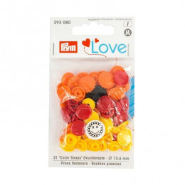 Color Snaps PRYM Love, plastic fasteners 13,6 mm - 30 sets - flowers red / canary yellow / orange