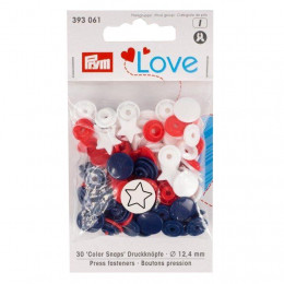 Color Snaps PRYM Love, plastic fasteners 12,4 mm - 30 sets - star navy / red / white