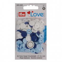 Color Snaps PRYM Love, plastic fasteners 12,4 mm - 30 sets - navy / baby blue/ white
