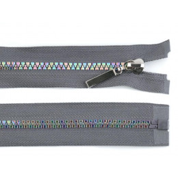 Zipper plastic decorative rainbow 70 cm open-end - grey