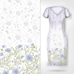FLOWERS (pattern no. 5 green) / white - dress panel Linen 100%