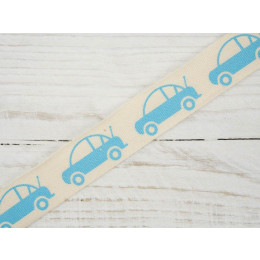Cotton ribbon with blue cars -15mm