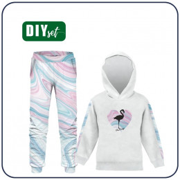Children's tracksuit (OSLO) - FLAMINGO / WATERCOLOR - looped knit fabric 