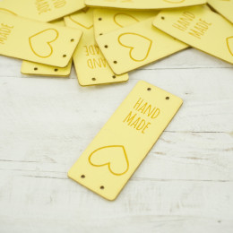 Loop fold label "Hand Made" - Heart 2 x 5 cm - banana