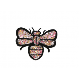 Iron-on with rhinestones - BEE small - pink