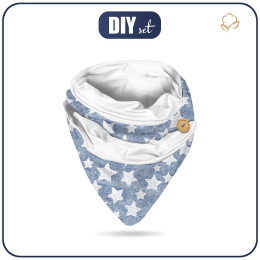 BUTTON SCARF - WHITE STARS / vinage look jeans (blue) - sewing set