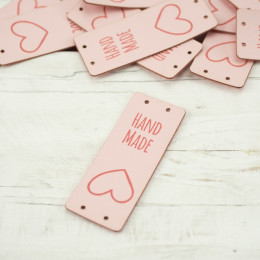 Loop fold label "Hand Made" - Heart 2 x 5 cm - pale pink