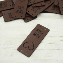Loop fold label "Hand Made" - Heart 2 x 5 cm - brown