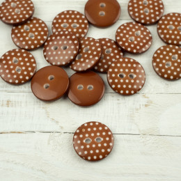 Plastic button with dots middle - brown