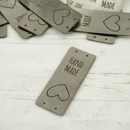 Loop fold label "Hand Made" - Heart 2 x 5 cm - dark silver