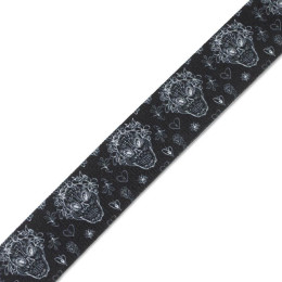 Woven printed elastic band 20mm - SKULLS CONTOUR / garland (DIA DE LOS MUERTOS)