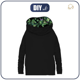 SNOOD SWEATSHIRT (FURIA) - B-99 BLACK / LEAVES AND INSECTS PAT. 4 - looped knit fabric 