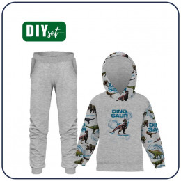 Children's tracksuit (OSLO) - DINO SIGHT / M-01 melange light grey - looped knit fabric 