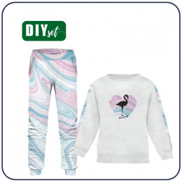 Children's tracksuit (MILAN) - FLAMINGO / WATERCOLOR - looped knit fabric