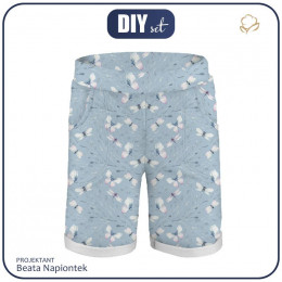 KID`S SHORTS (RIO) - BUTTERFLIES MIX PAT. 3 (WATER-COLOR BUTTERFLIES) - looped knit fabric 