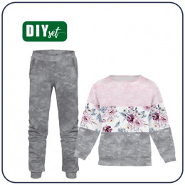 Children's tracksuit (MILAN) - WATERCOLOR BOUQUET Pat. 2 / STRIPES - looped knit fabric 