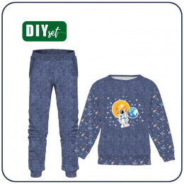 Children's tracksuit (MILAN) - ASTRONAUT (SPACE EXPEDITION) / ACID WASH DARK BLUE - looped knit fabric 