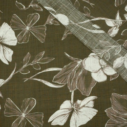 WHITE FLOWERS / olive - viscose woven fabric