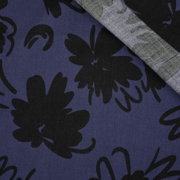 BLACK FLOWERS / dark blue - Lyocell woven fabric