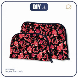 COSMETIC BAGS SET - RED FLOWERS pat. 3 (RED GARDEN)