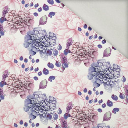 48cm PURPLE PEONIES (IN THE MEADOW) - brushed knit fabric with teddy / alpine fleece