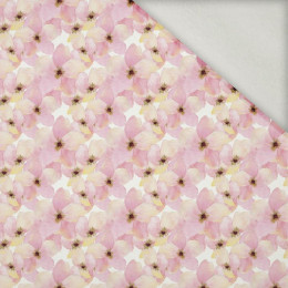 PINK FLOWERS (IN THE MEADOW) - brushed knit fabric with teddy / alpine fleece