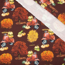 PUMPKINS ON THE SCOOTER (trees) / maroon (PUMPKIN GARDEN) - single jersey 