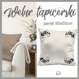 CUSHION PANEL - BLACK FLOWERS / background - Upholstery velour 
