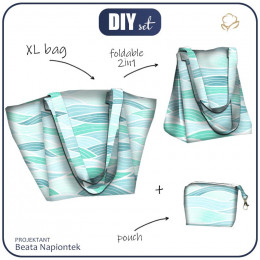 XL bag with in-bag pouch 2 in 1 - WAVES No. 2 / light blue - sewing set
