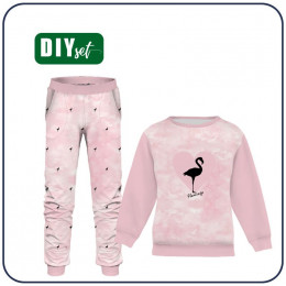 Children's tracksuit (MILAN) - FLAMINGO / CAMOUFLAGE pat. 2 (pale pink) - looped knit fabric