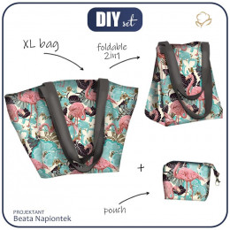 XL bag with in-bag pouch 2 in 1 - FLAMINGOS AND  MONSTERAS - sewing set