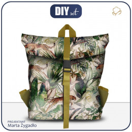 COURIER BACKPACK - CHEETAH / leaves - olive - sewing set