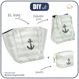 XL bag with in-bag pouch 2 in 1 - DARK BLUE ANCHOR - sewing set
