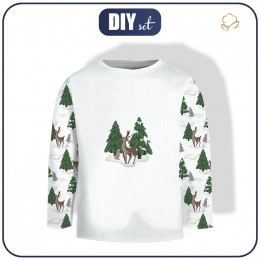 10% Longsleeve - DEER AND BUNNY (IN THE SANTA CLAUS FOREST) - single jersey (146/152)
