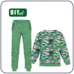 Children's tracksuit "MILAN" (98/104) - COMIC BOOK (green - blue) - looped knit fabric