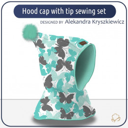 Kid’s hood cap sewing set  - BUTTERFLIES / aqua - mint