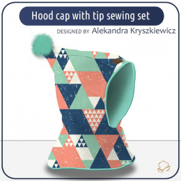 Kid’s hood cap sewing set  - TRIANGLES / salmon pink - mint